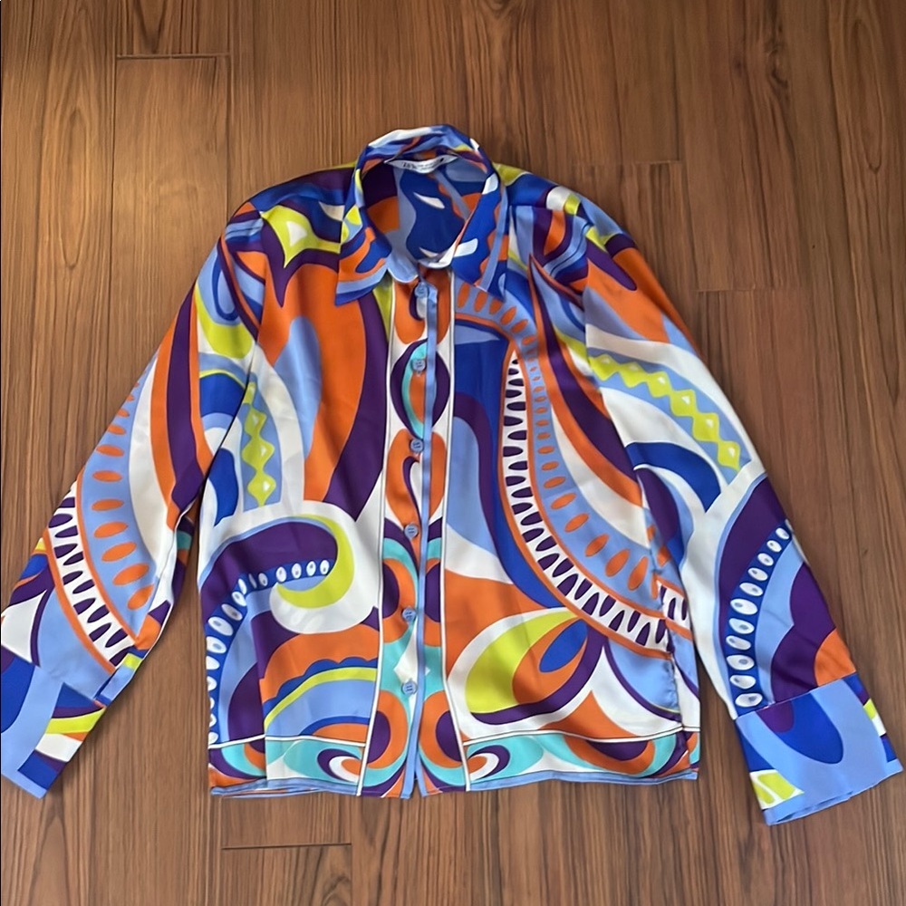 Zara Orange and Blue Blouse